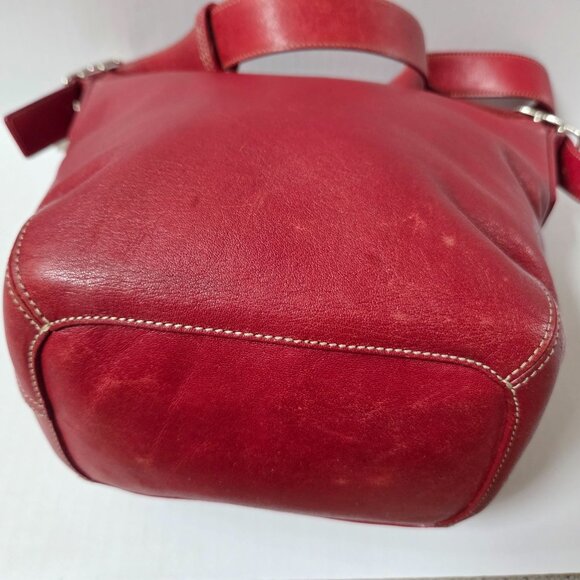 Vintage Coach Soho Legacy Duffle Red Leather Hobo Bucket Bag 9186 - Picture 10 of 16